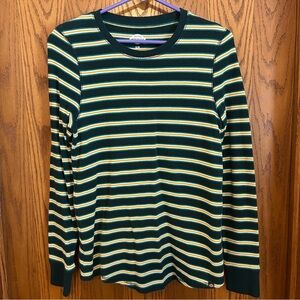 Dickies Green Yellow Striped John Deere Waffle Shirt Size Small